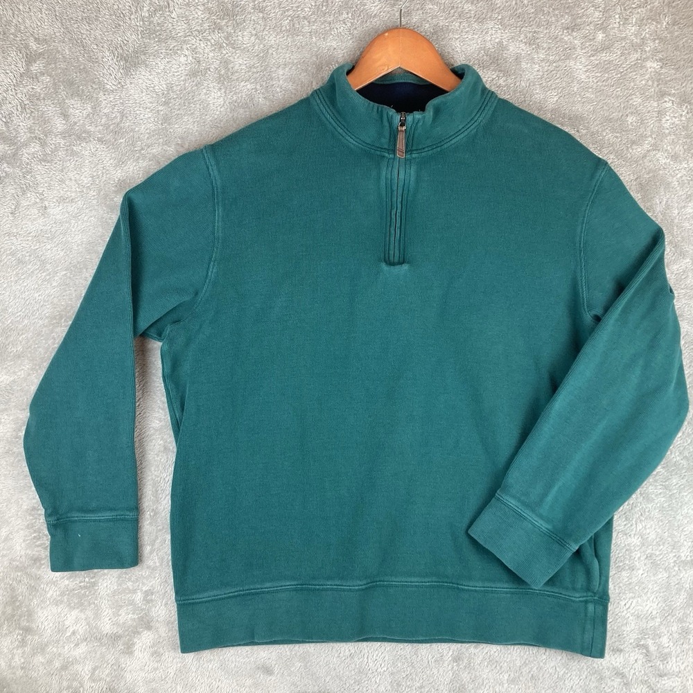 Lands End 1/4 Zip Sweater Mens‎ Large (42-44) Green Pullover Long Sleeve Cotton